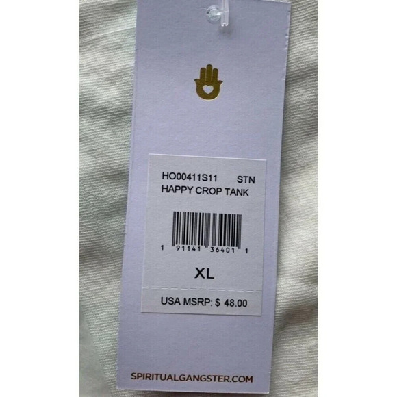 Spiritual Gangster XL Eggshell Happy Statement Crew Neck Raw Edge Crop Tank Top - Picture 6 of 6